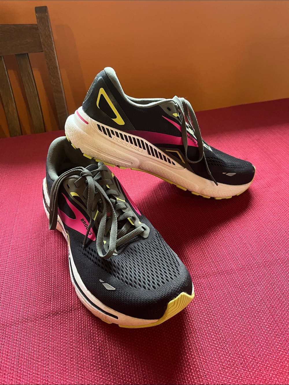 Brooks Adrenaline Black Running Shoes with Pink & Yellow Highlights